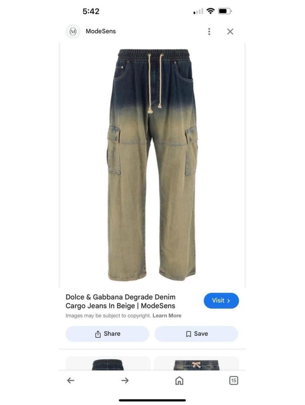 $1275 Dolce & Gabbana Washed Drawstring Cargo Beige/Dark Blue Jeans Size 52 - Picture 13 of 13